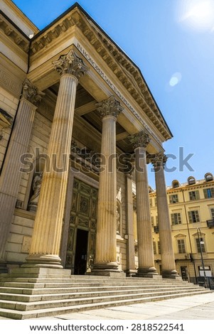 Neoclassical facade with Ionic columns of the Chiesa di San Massimo in Turin