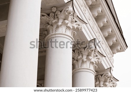 neoclassical marble column architecture object external frame facade side foreshortening from below on white background space