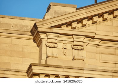 Neoclassical Stonework Detail and Blue Sky Perspective