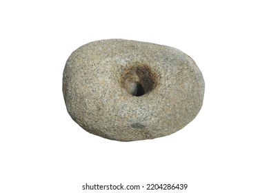 Neolithic Age Stone Tool. Perforated Stone. Round Donut Stone. 