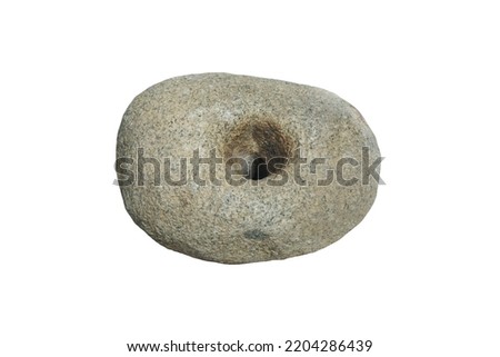 Neolithic age stone tool. perforated stone. Round Donut Stone. 