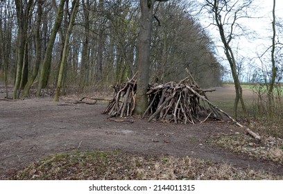 a Neolithic hut, a wooden building of ethnically backward nations, or a survival lodge. logs assembled in the shape of a yurt, earthenware. forest nursery for children from the city. emergency shelter