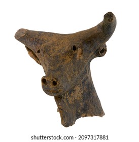 Neolithic Pottery Bull Figure From Anatolia Isolated On White