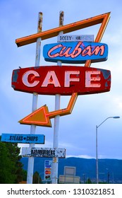 Neon Advertisement In Cuba, Sandoval County, New Mexico, USA, 07-17-2018