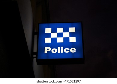 Neon Australian Police Sign. 