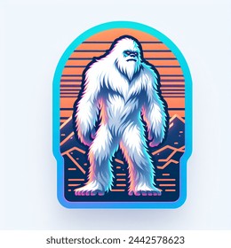 Neon avatar vector-style image of yeti white background