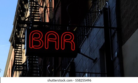 Neon BAR Sign In New York City.