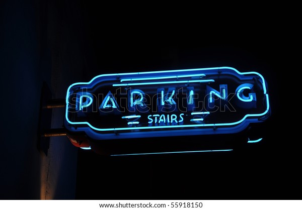 Neon Blue Parking Light\
Sign