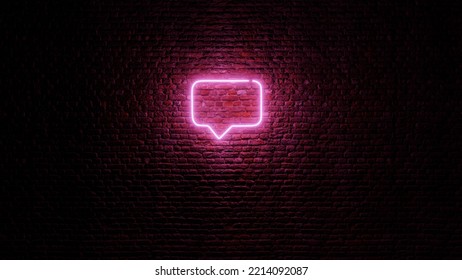 Neon Dialogue Box Icon On Brick Wall. 