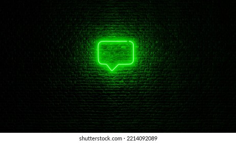 Neon Dialogue Box Icon On Brick Wall. 