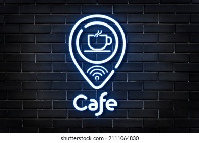 Neon Emboss Logo Mockup Psd For Coffee Shop On Dark Brick Wall Background