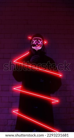 Neon Faceless Jacket Men Zig Zag Stylish With Wall Background