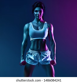 Neon Fitness Girl On A Color Background