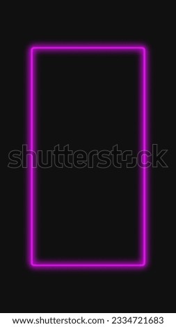 Neon frame. Geometric background. Blur purple pink color fluorescent UV light flare rectangle on dark black abstract empty space.