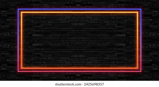Neon frame sign in the shape of a rectangle. 3d illustration.