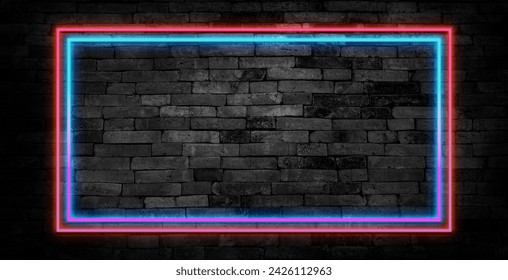 Neon frame sign in the shape of a rectangle. 3d illustration.