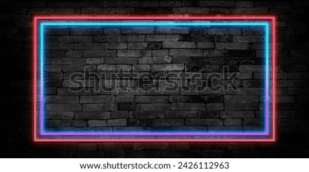 Neon frame sign in the shape of a rectangle. 3d illustration.