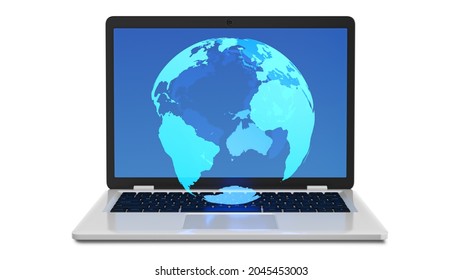 Neon globe on a modern computer. 3d rendering