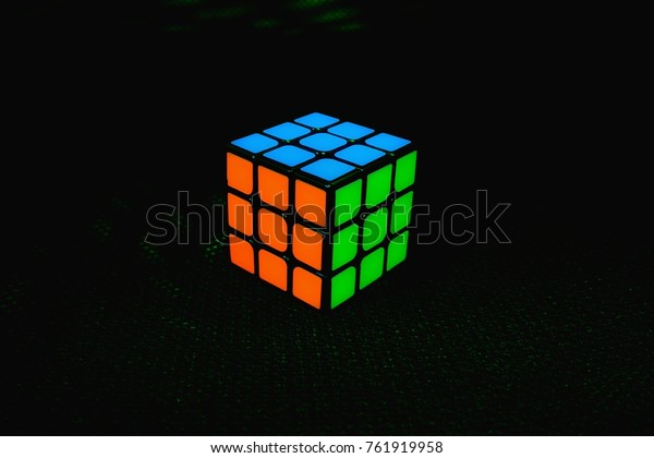 Neon Glow Rubik Cube Dark Background Stock Photo Edit Now 761919958