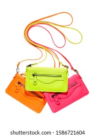 Neon Handbags Multiple Colors Stacked On White Background