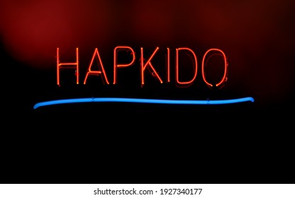 Neon Hapkido Sign On Black Background