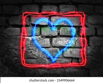 Neon heart on the brick wall background - Powered by Shutterstock