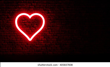 Neon Heart On Brick Wall