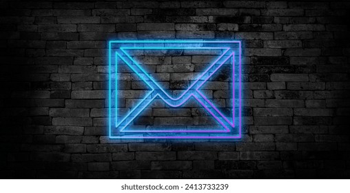 Neon icon of blue and Pink Mail. Vector illustration of Neon Mail Envelope consisting of neon outlines, with backlight on the dark background - Powered by Shutterstock