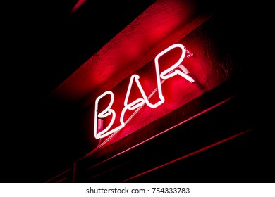 Neon Inscription Bar On Wall Neon Stock Photo (Edit Now) 754333780