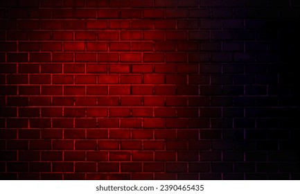 Luces de neón sobre el fondo de la pared de ladrillo gris antiguo. Espacio vacío de fondo de textura de pared de ladrillo rojo marrón.