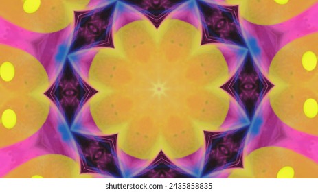 Neon mandala. Ink kaleidoscope. Defocused bright yellow pink purple blue color glowing lotus floral ornament motion abstract art background. - Powered by Shutterstock