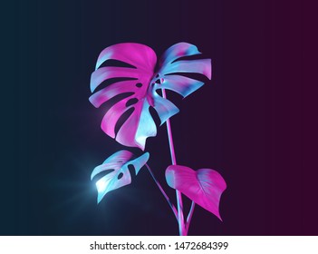 Neon monstera palm leaves background concept. - Powered by Shutterstock