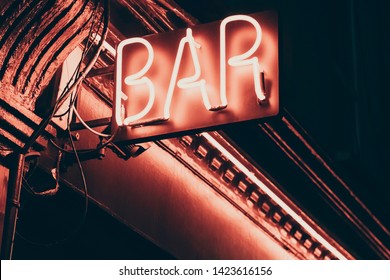 neon night bar light night life in city