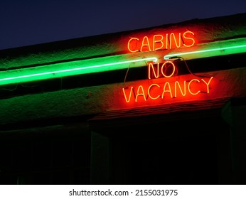 Neon No Vacancy sign on a Route 66 motor court