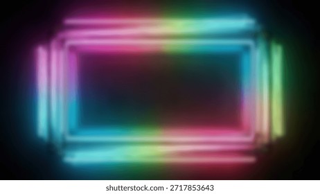 Neon Rectangle Frame Rainbow Light Glow with Abstract Background, and Futuristic.