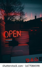 Neon Sigh In A Window Of A Fastfood Restaurant