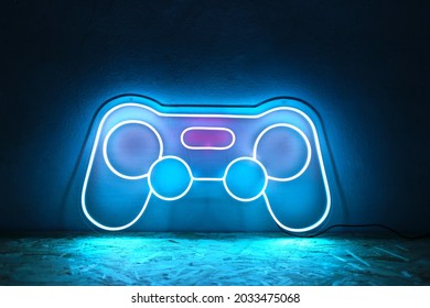 Neon sign joystick pink, blue and white color. Trendy style. Neon sign. Custom neon. Summer vibe. Play game. - Powered by Shutterstock