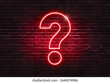 Neon sign on a brick wall in the shape of a question mark.(illustration series)