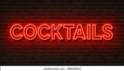 Neon sign on a brick wall - Cocktails