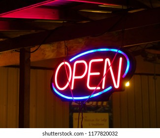 Neon Sign Outside Of A Restaurant In Mexican Hat