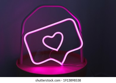 Neon Sign Pink Like Instagram Heart In The Decor. Trendy Style. Valentine Day. Neon Sign. Custom Neon. Home Decor. 