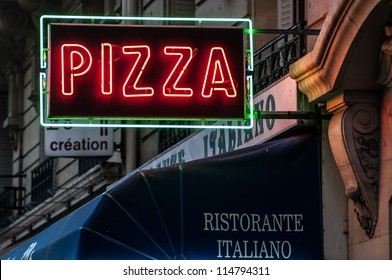 Neon Sign Of Pizzeria, Paris, France