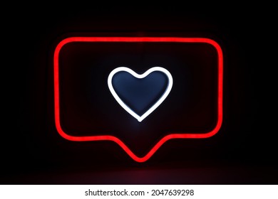 Neon Sign Red And White Like Instagram Heart In The Decor. Trendy Style. Valentine Day. Neon Sign. Custom Neon. Home Decor. 