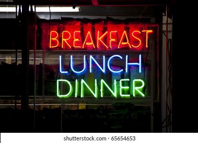 Neon Sign In A Restaurant Window, New York City