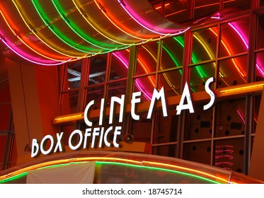 Neon Signs At Movie Theater Box Office