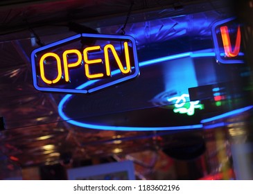 Neon table on window  