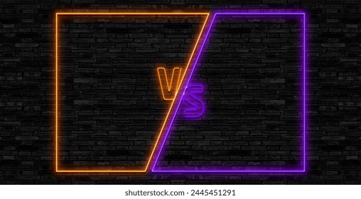 Neon Versus set. Different neon frames with VS letters. Frame for competition. Neon battle banner. Vector design template for web and social media.