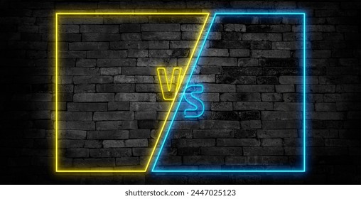 Neon Versus set. Different neon frames with VS letters. Frame for competition. Neon battle banner. Vector design template for web and social media.