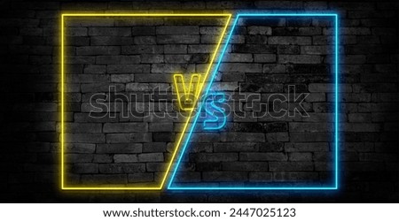 Neon Versus set. Different neon frames with VS letters. Frame for competition. Neon battle banner. Vector design template for web and social media.