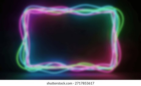 Neon Waveframe Abstract glowing rectangle on dark backdrop with futuristic, and vibrant.